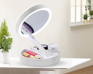 Espelho de maquiagem LED de mesa criativo com espelho redondo dobrável de dupla face leve