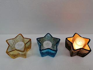 OBJETO DE ORNAMENTACAO DE VIDRO - PORTA TRECO-Castiçal de vidro pentagonal