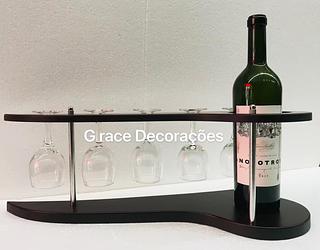 MINI BAR SUPORTE DE GARRAFA DE VINHO E COM 5 TACAS