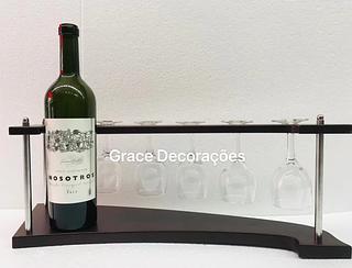 MINI BAR SUPORTE DE GARRAFA DE VINHO E COM 6 TACAS