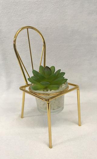 Vaso decorativo de ceramica com suculenta artificial com suporte metal