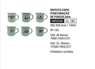 Enfeite caneca para decoraçao de porcelana cx 180