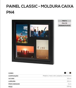 PORTA RETRATO 10X15 P/4 FOTOS PRETO PN4